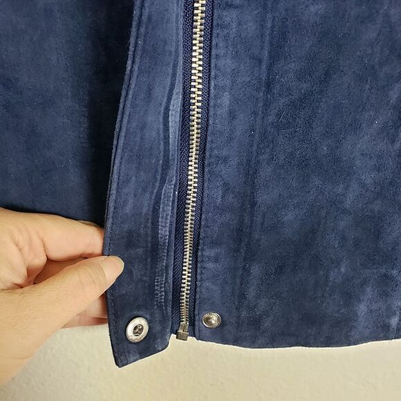 Isaac Mizrahi Live Women's Navy Blue Suede Moto Leather Quilted Zip Up Jacket 4 - Picture 7 of 14